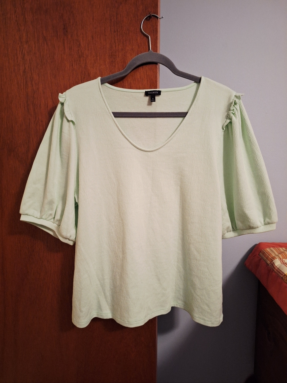Talbots Light Green Puff Sleeve Scoop Neck Top Women's Size XL